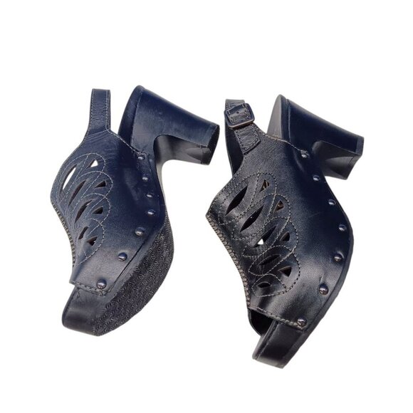 DANSKO Rowena Black Leather Cut-out Heeled Sandal Womens 6.5-7 (37) Open Toe - Picture 6 of 13